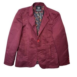 PERRUZO Mens Blazer Jacket Burgundy Satin Lined‎ Button Front Size M